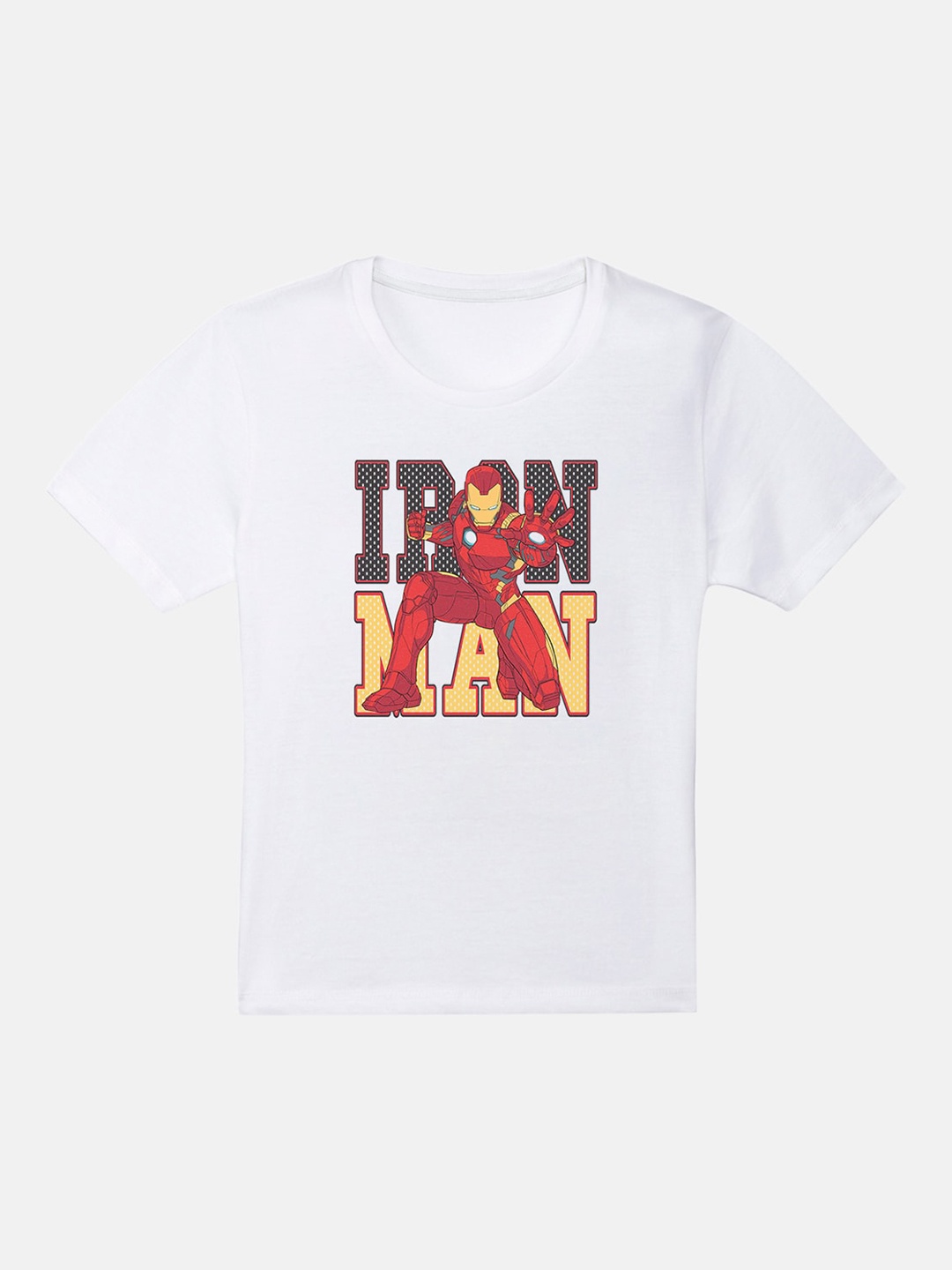 Kids Ville Boys White Iron Man Printed Round Neck T-shirt
