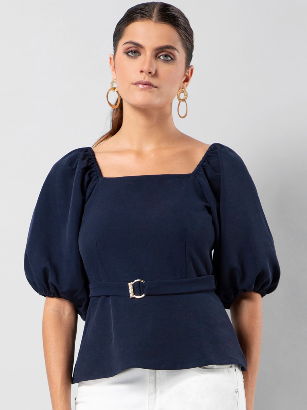 FabAlley Women Blue Solid Peplum Top
