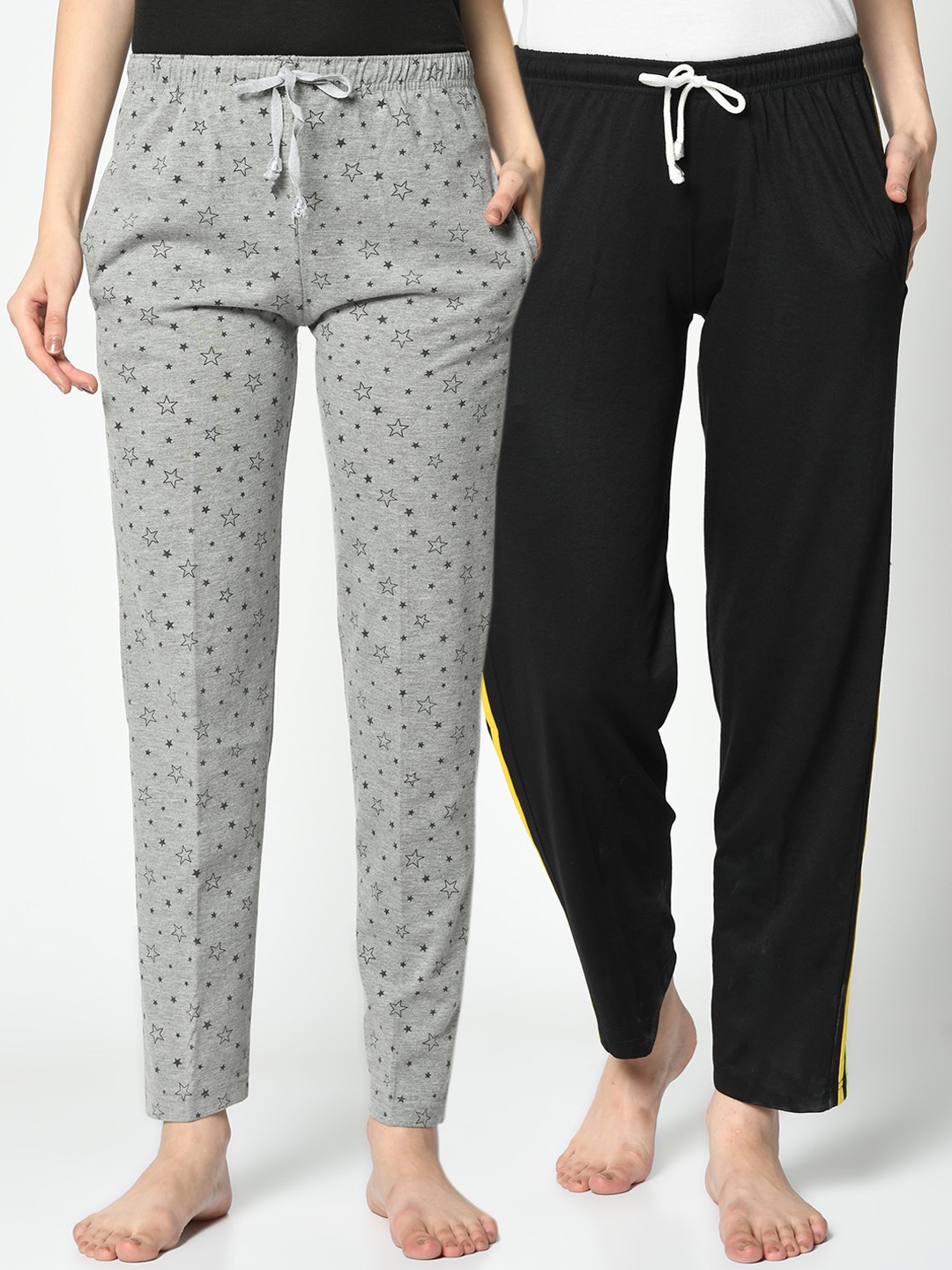 VIMAL JONNEY Women Pack of 2 Grey & Black Solid Lounge Pants