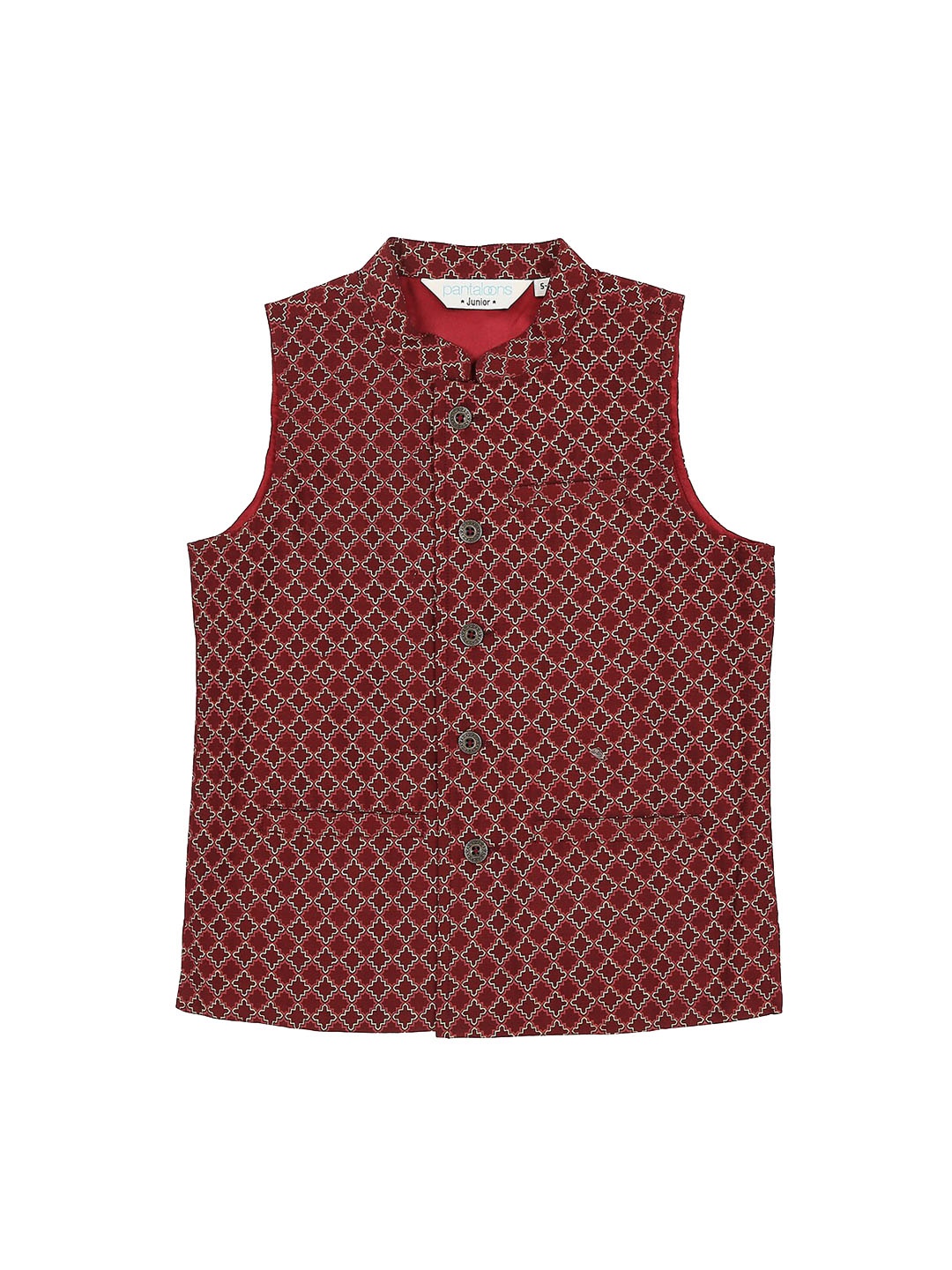 indus route by Pantaloons Boys Maroon & White Printed Waistcoat