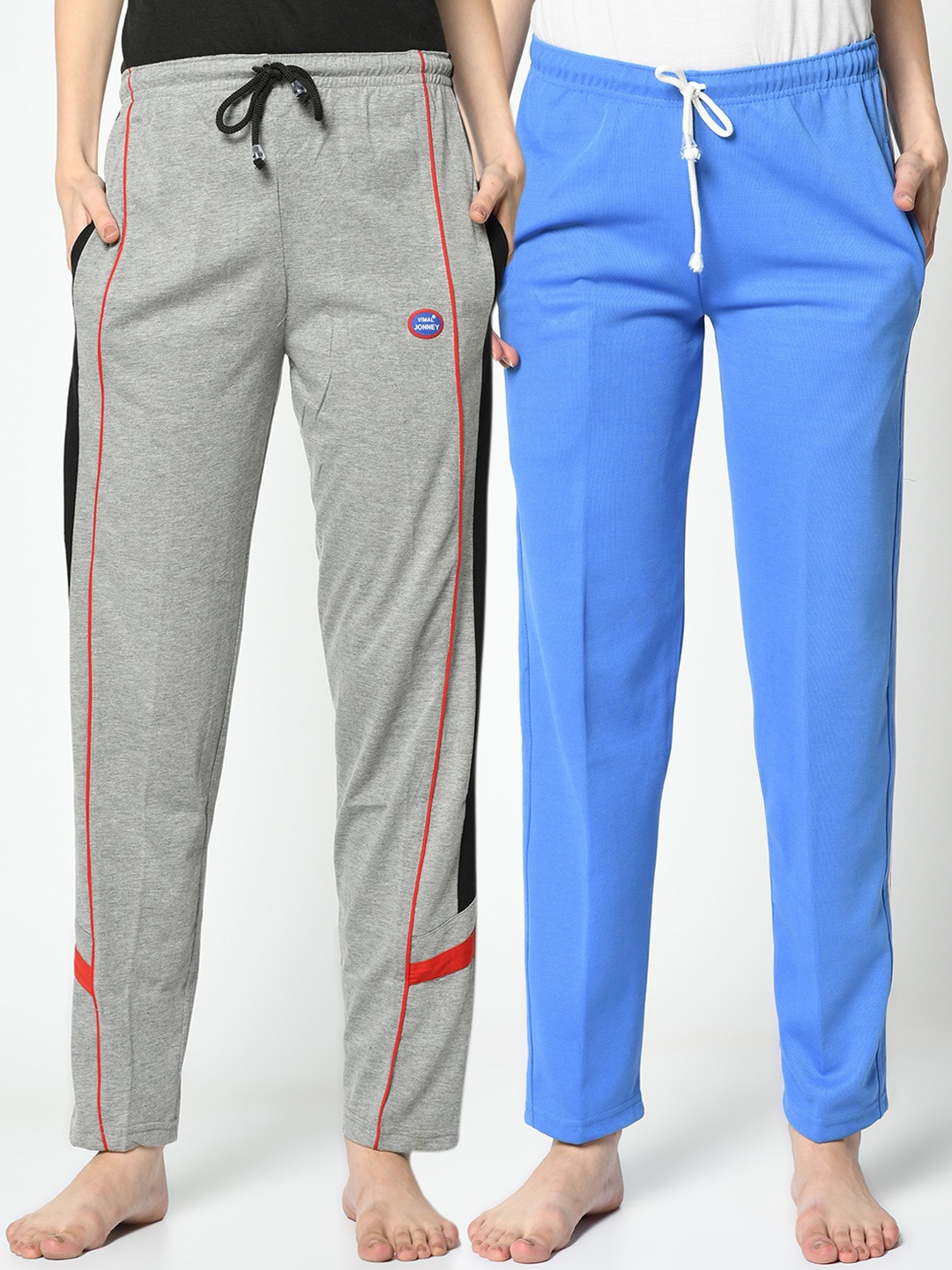 VIMAL JONNEY Women Pack of 2 Grey & Blue Solid Lounge Pants