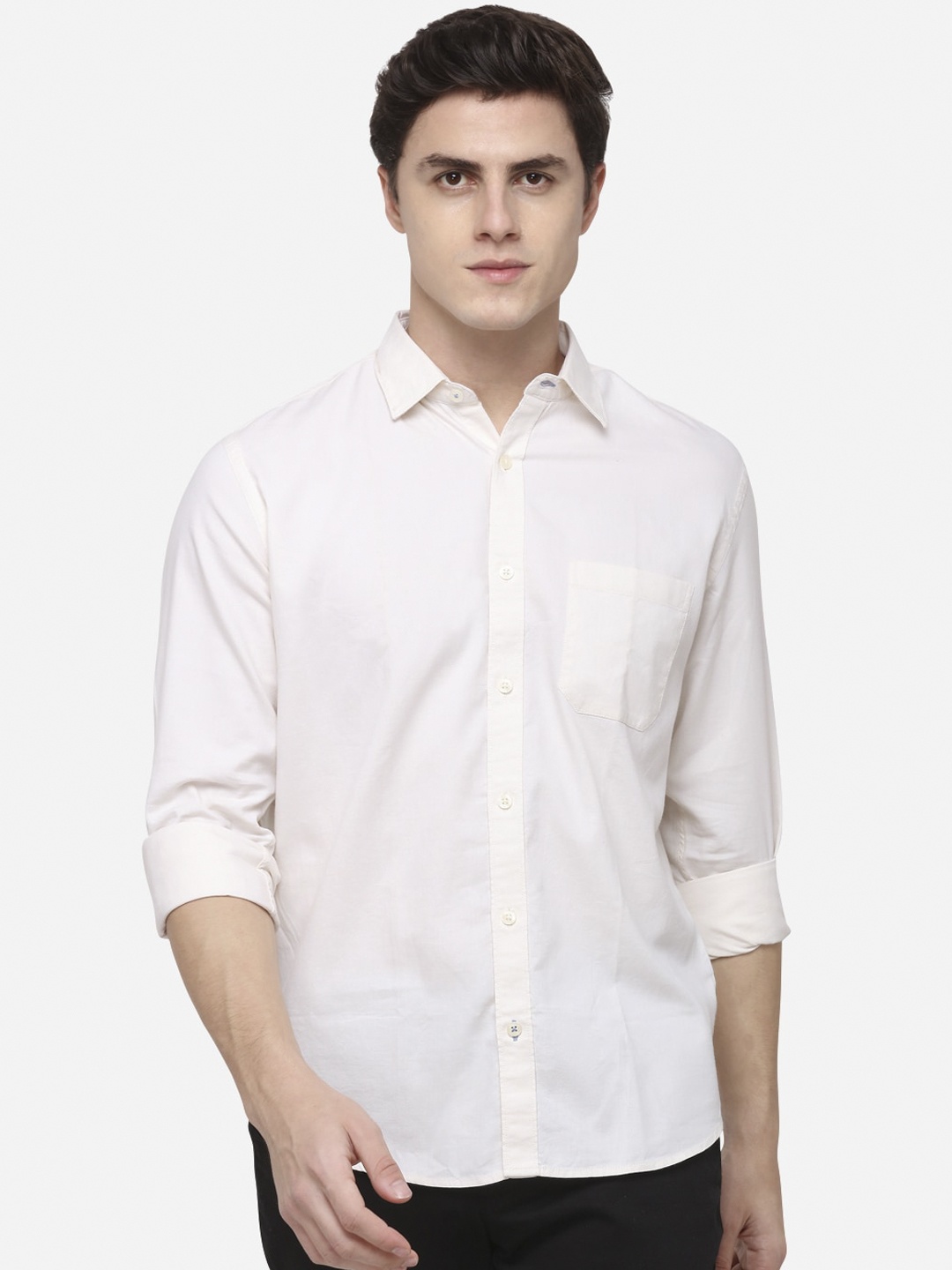 Greenfibre Men Off-White Regular Fit Solid Formal Shirt