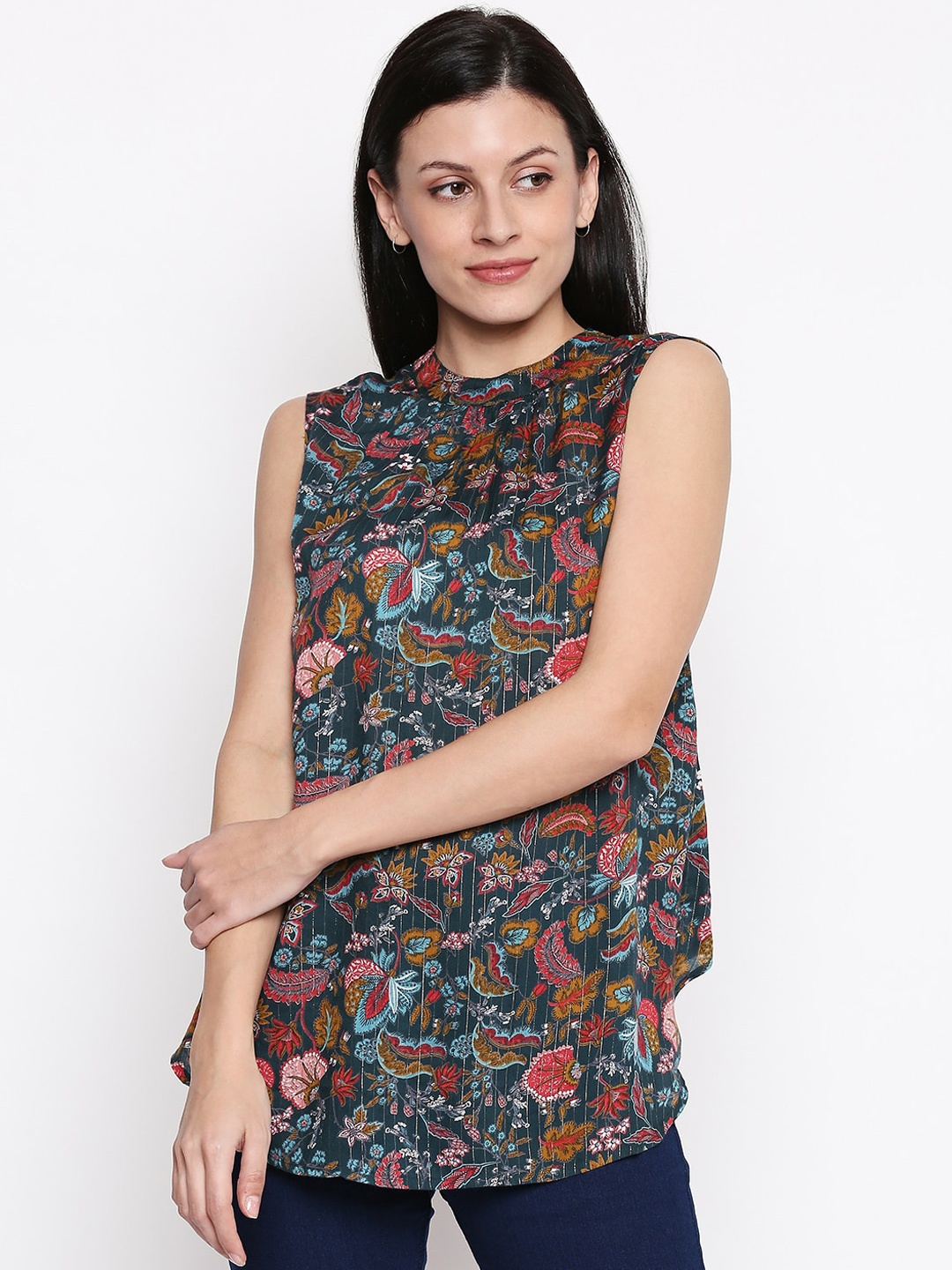 People Women Teal Blue Printed Top