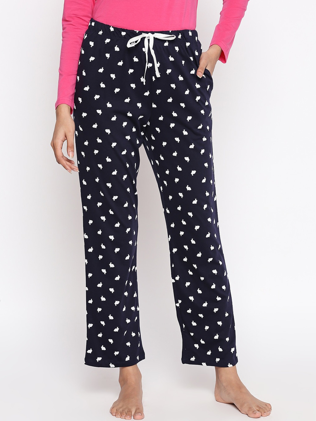 Dreamz by Pantaloons Women Navy Blue & White Printed Lounge Pants