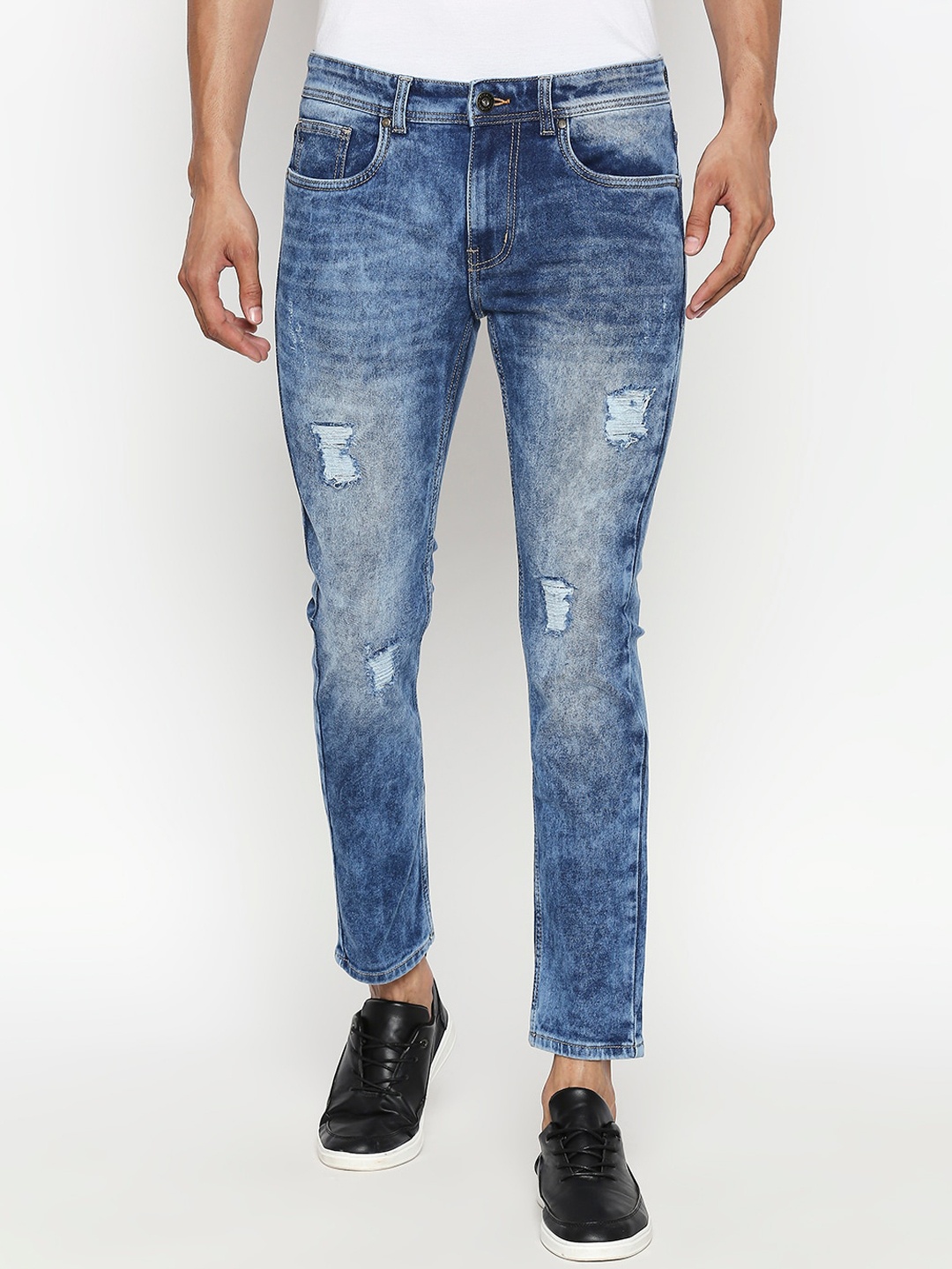 People Men Blue Skinny Fit Mid-Rise Mildly Distressed Jeans