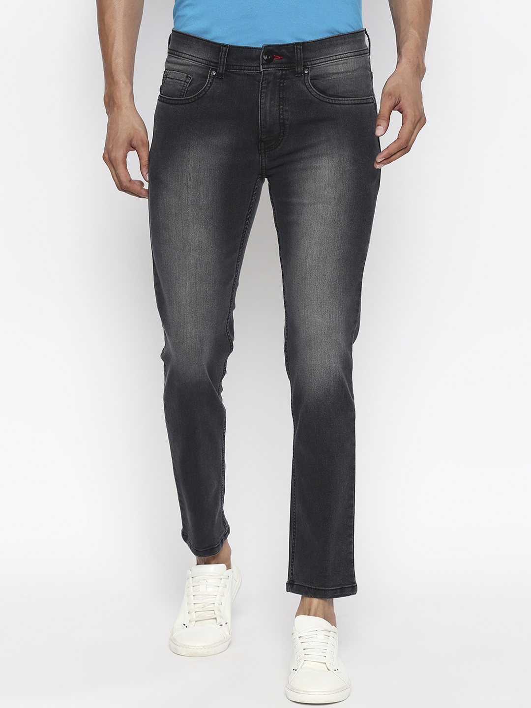 People Men Grey & Black Slim Fit Mid-Rise Clean Look Jeans