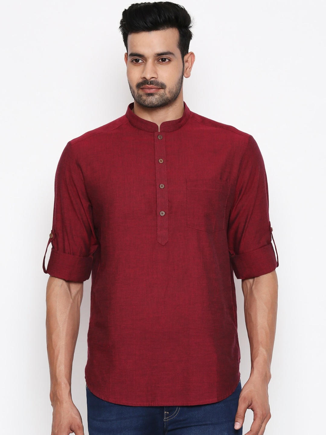indus route by Pantaloons Men Maroon Solid Straight Kurta