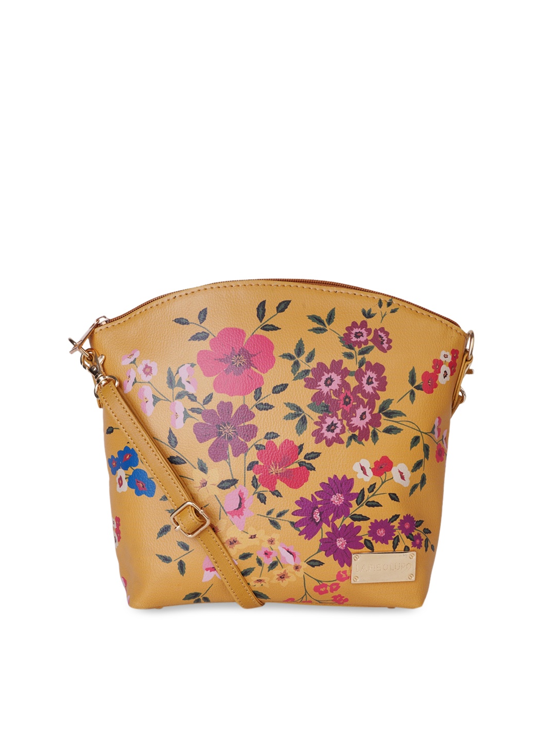 Lapis O Lupo Mustard Yellow & Pink Printed Sling Bag