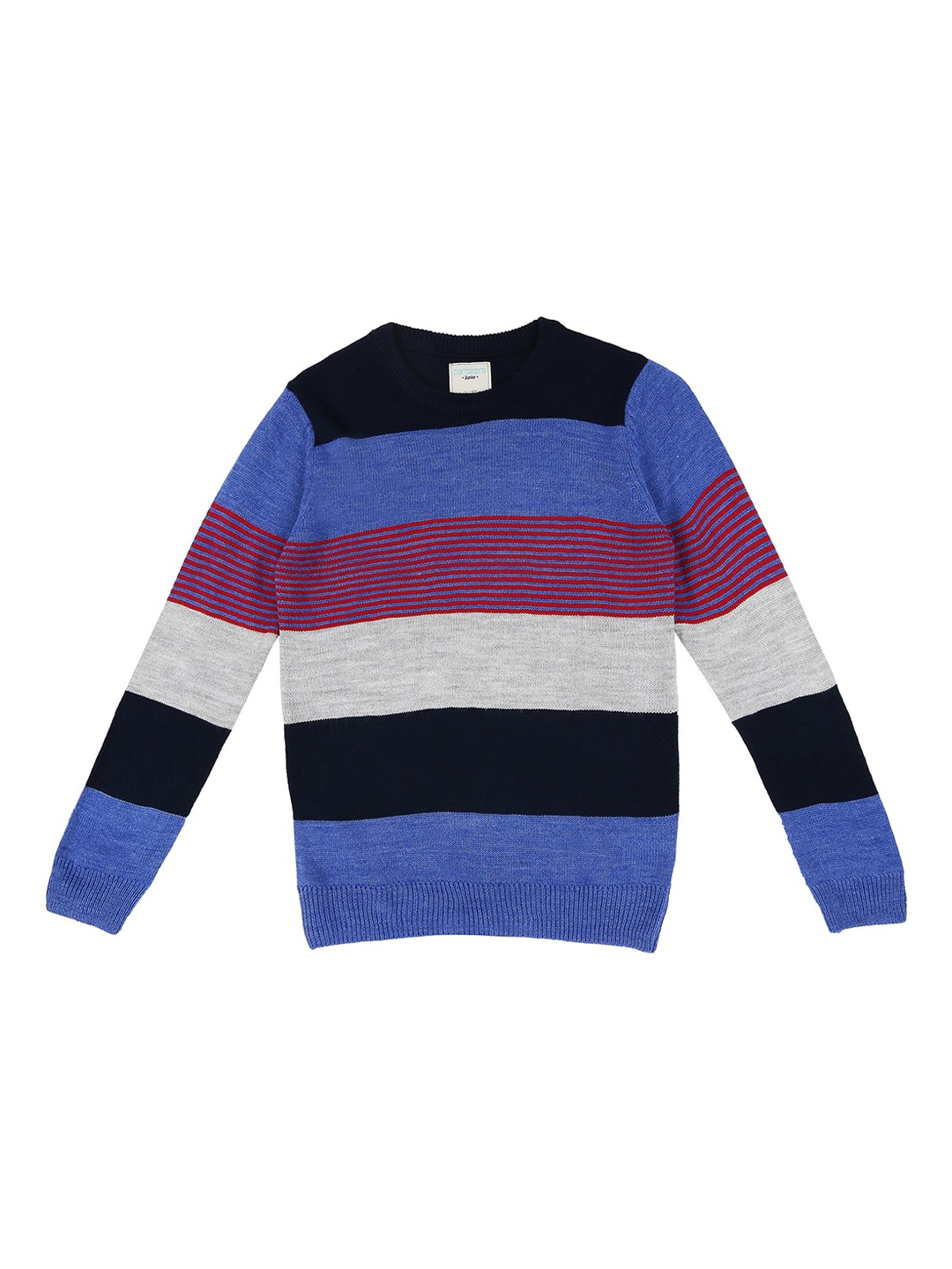 Pantaloons Junior Boys Blue & Grey Striped Pullover Sweater