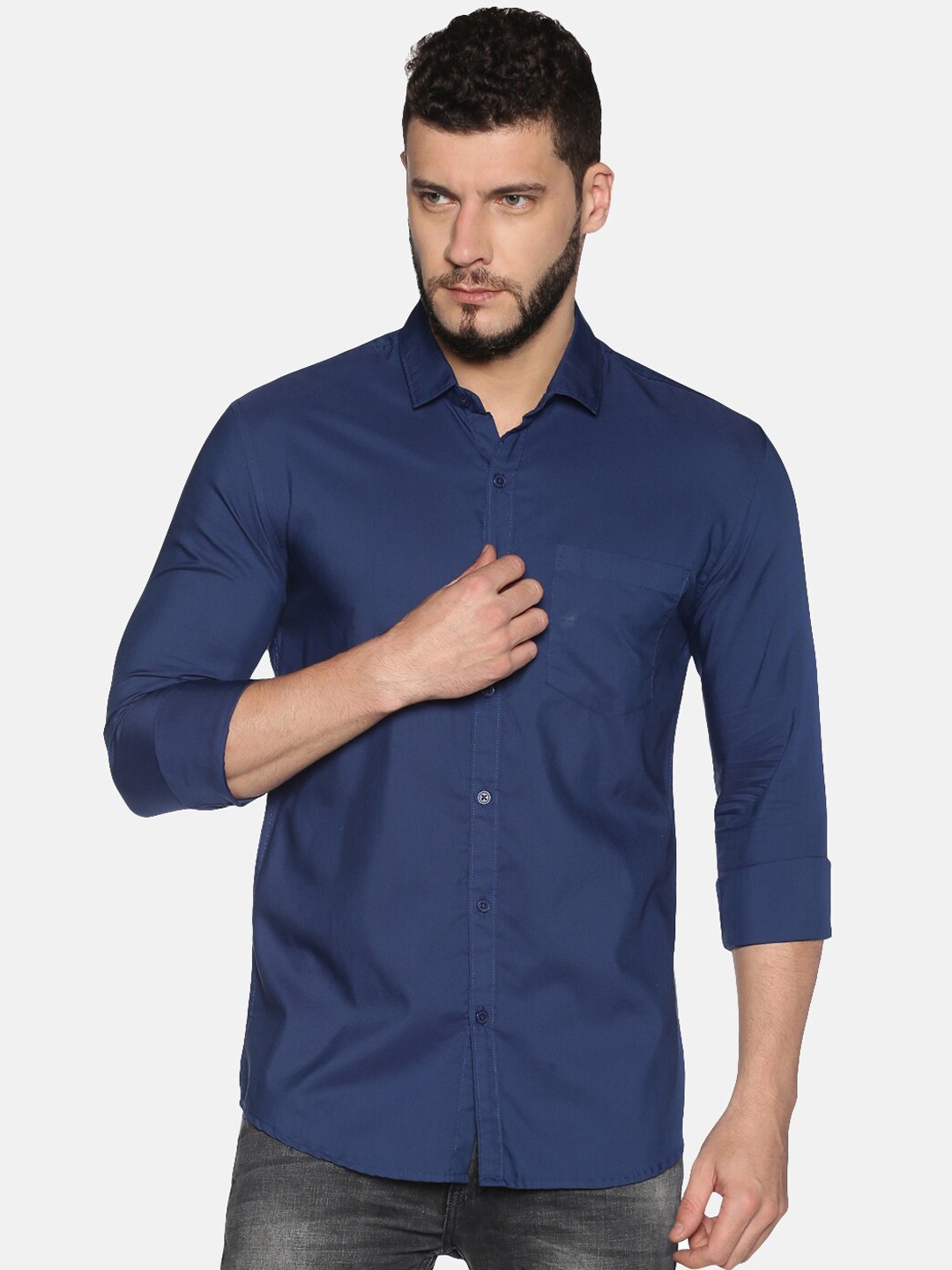 UrGear Men Navy Blue Slim Fit Solid Casual Shirt