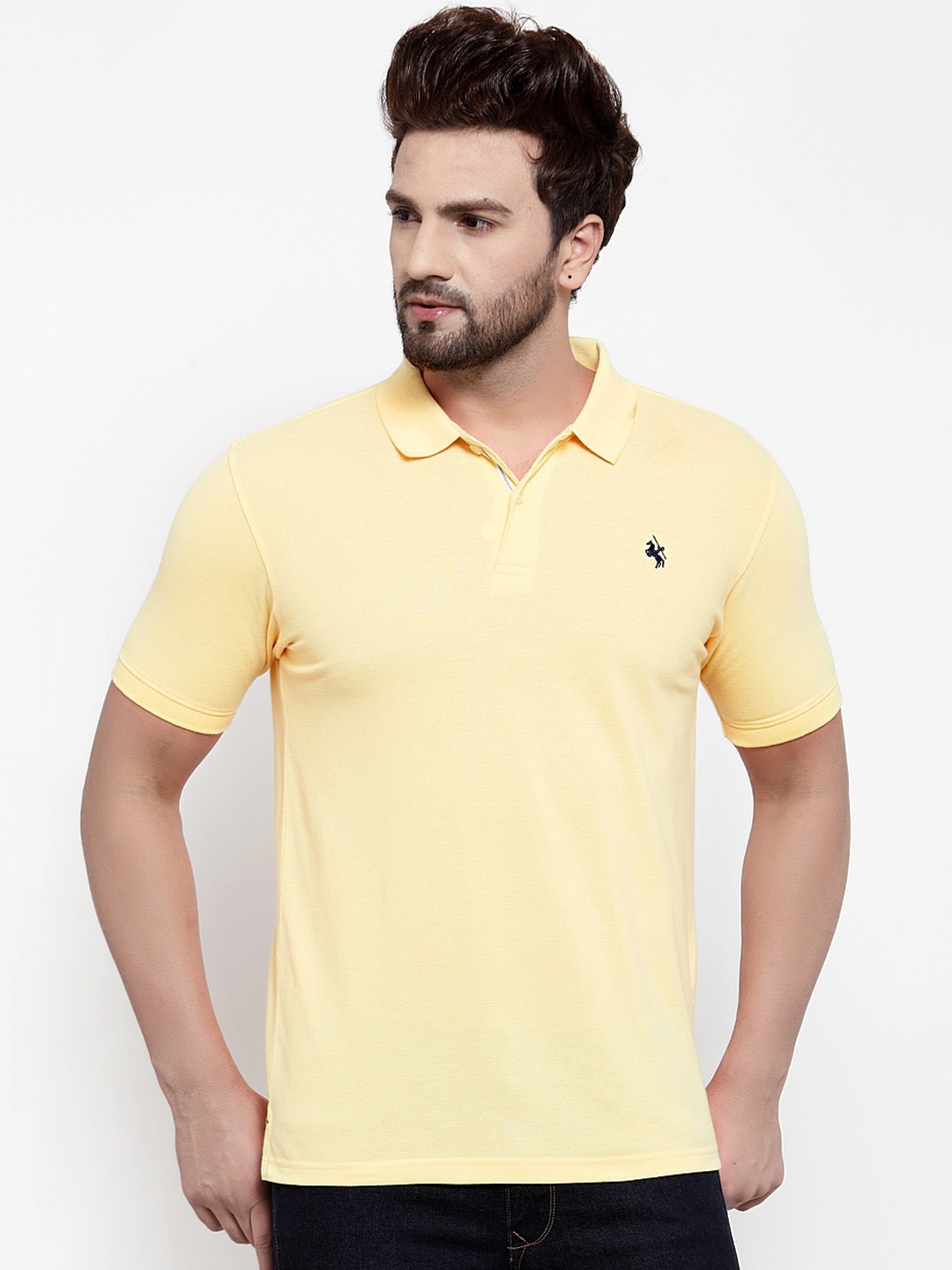 Cantabil Men Yellow Solid Polo Collar T-shirt