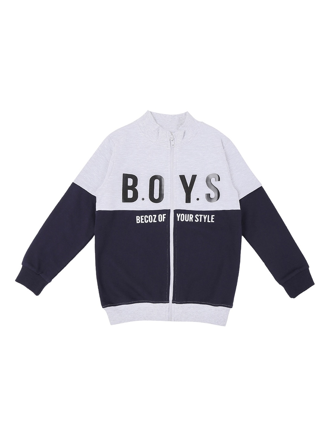 Pantaloons Junior Boys Grey & Navy Blue Colourblocked Sweatshirt