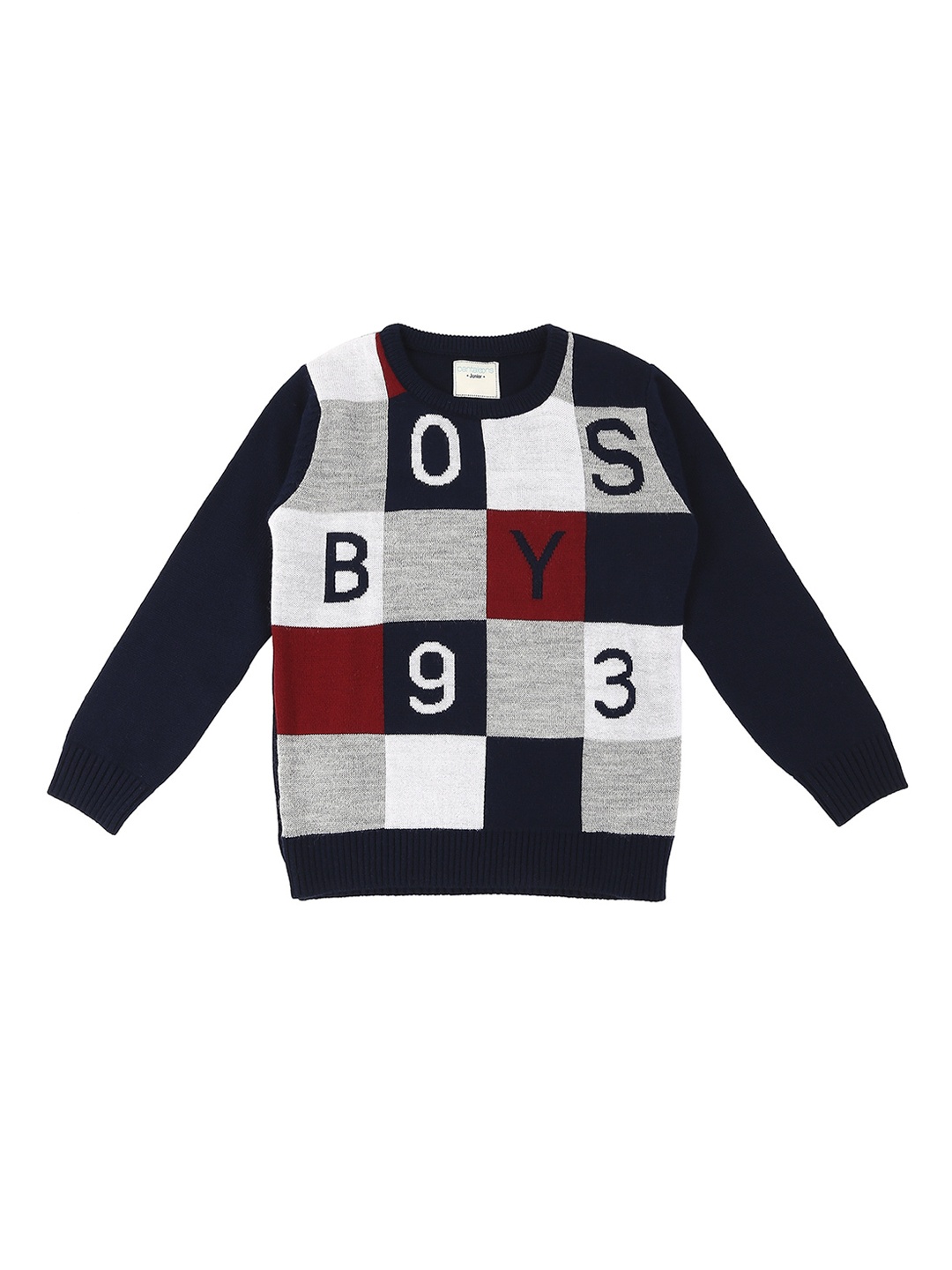 Pantaloons Junior Boys Navy Blue & White Printed Pullover Sweater