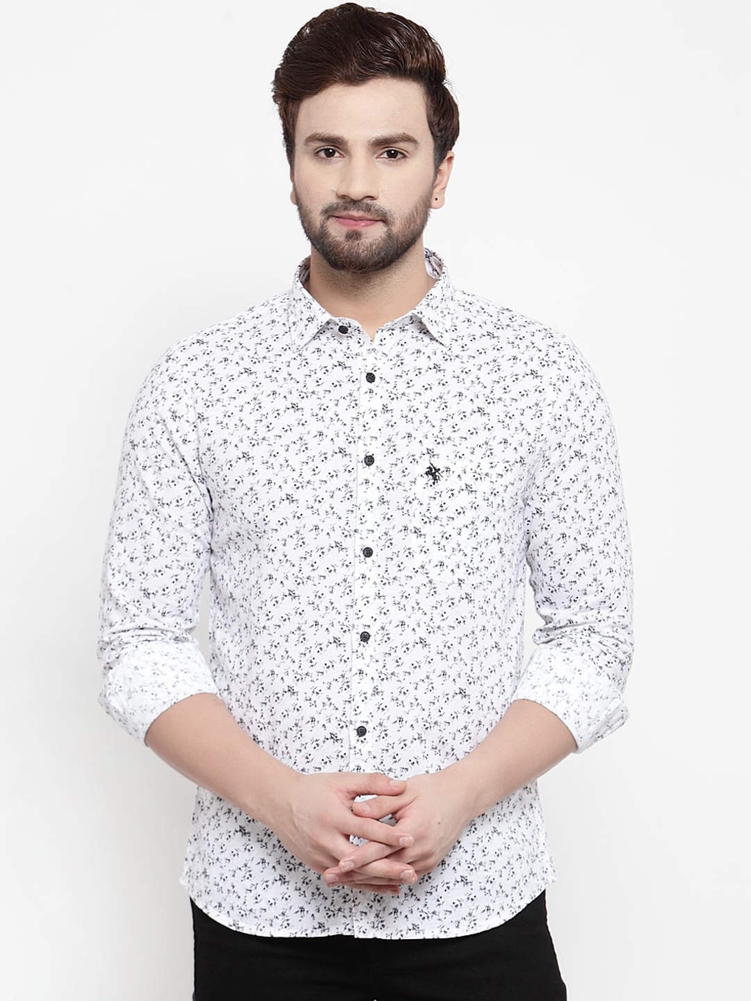Cantabil Men White & Blue Slim Fit Printed Casual Shirt