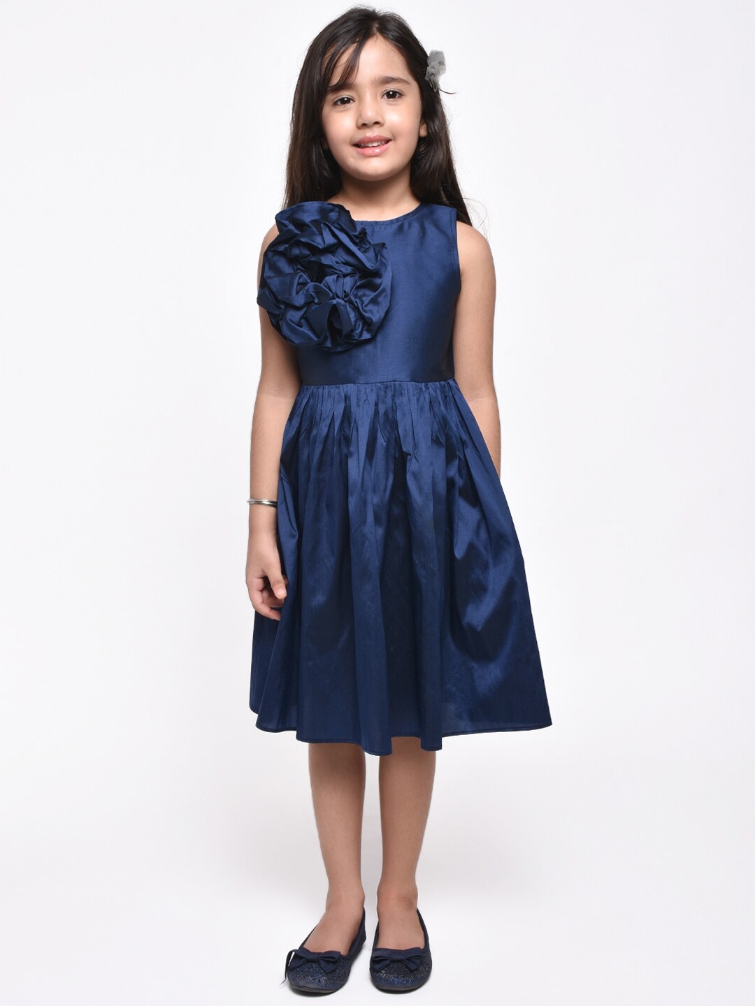 Jelly Jones Girls Navy Blue Self Design Fit and Flare Dress