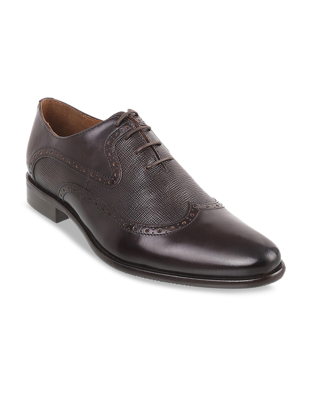 J.FONTINI Men Brown Textured Formal Leather Oxfords
