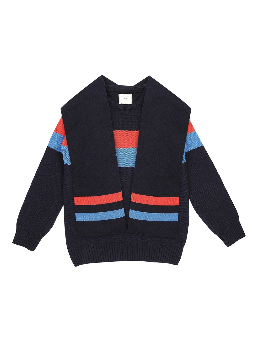 Pantaloons Junior Boys Navy Blue & Orange Colourblocked Pullover Sweater
