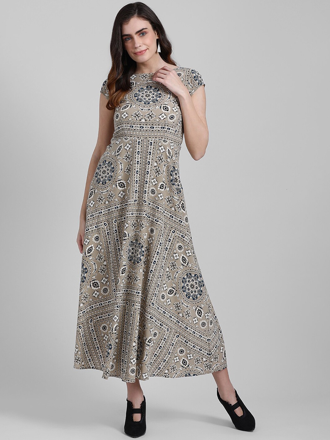 Zink London Women Beige Printed Maxi Dress