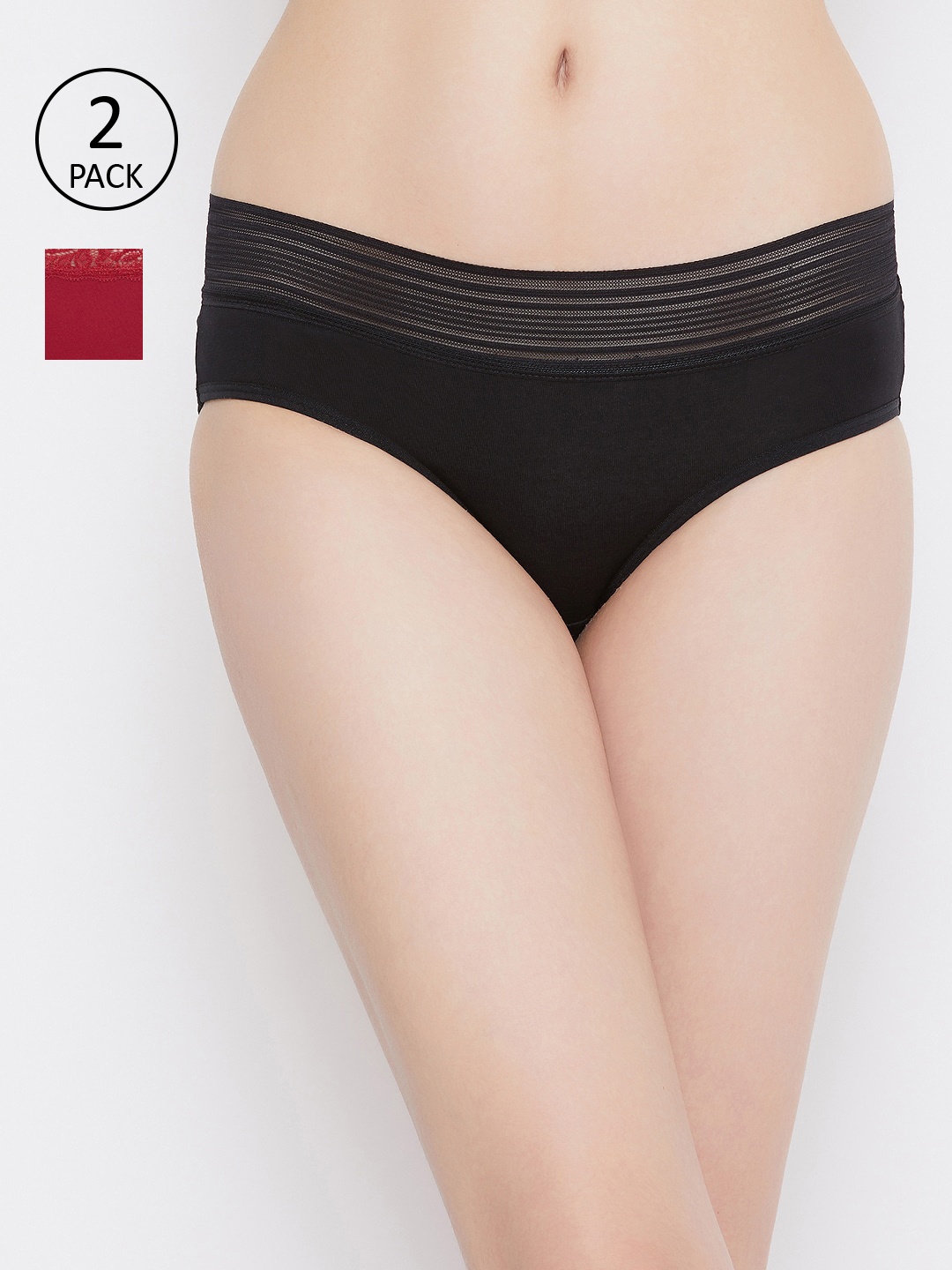 Clovia Women Pack of 2 Solid Hipster Briefs COMPNC861, Red
