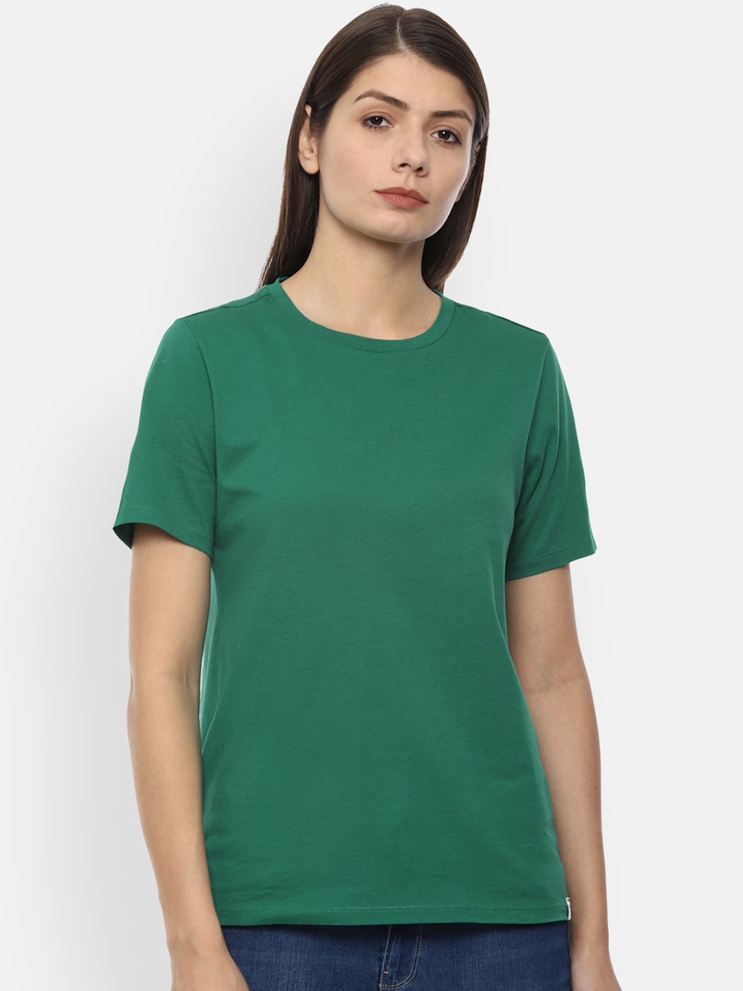Van Heusen Women Green Solid Pure Cotton Top