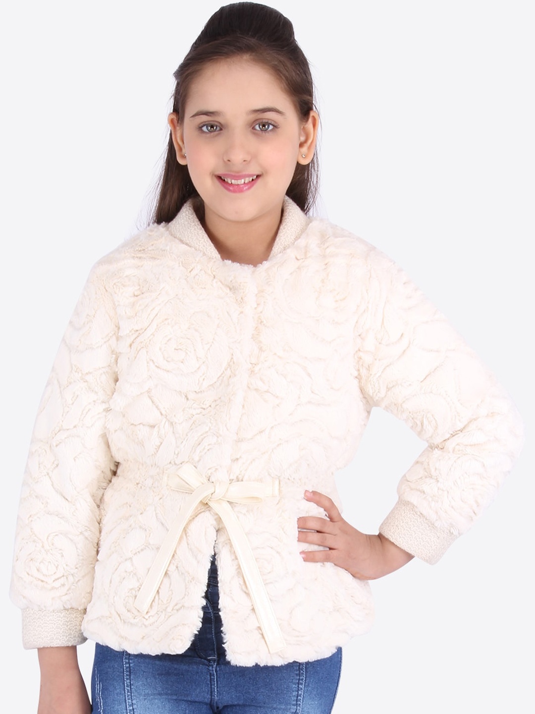 CUTECUMBER Girls Cream-Coloured Self Design Tailored Jacket