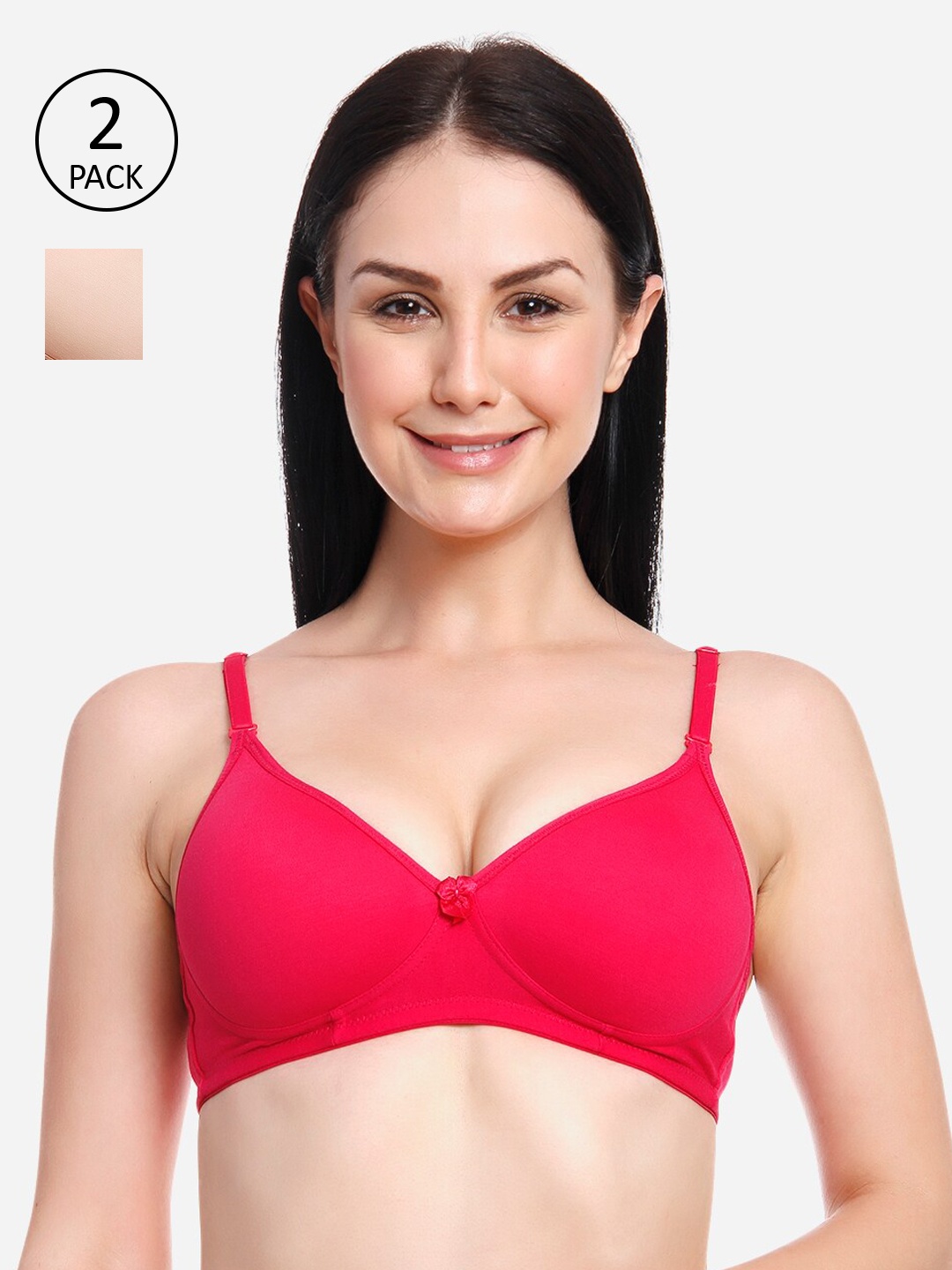 Innocence Pack of 2 Solid Lightly Padded All Day Comfort Bra BBAPLIN90709_28B, Fuchsia