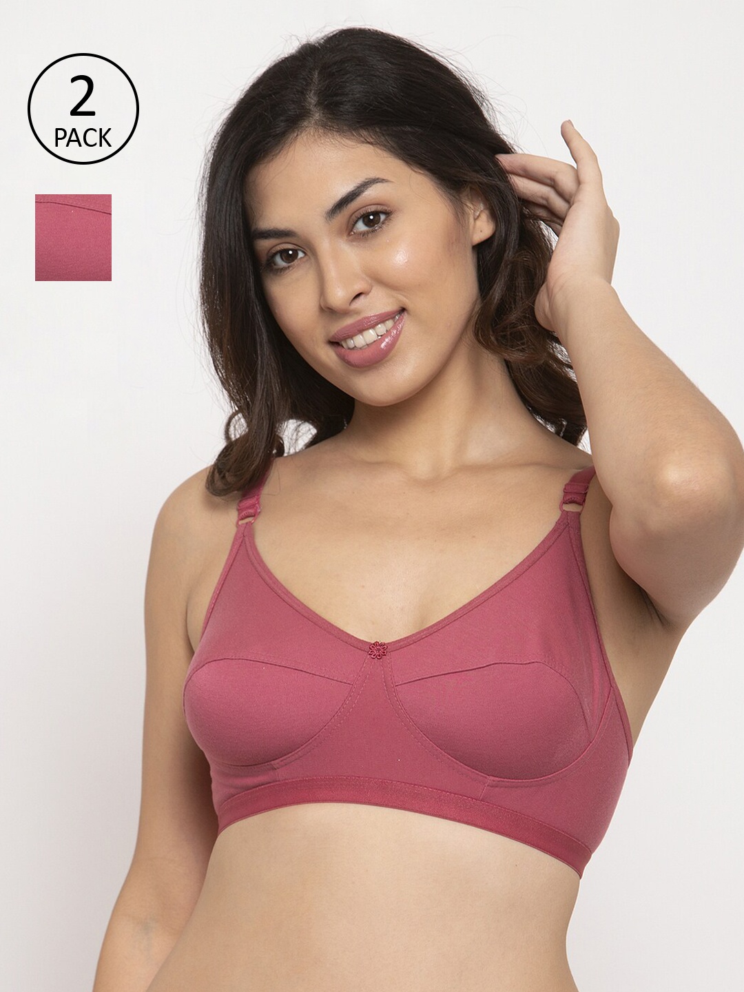 Innocence Pack Of 2 Pink Solid Non-Padded Full Coverage Everyday Bras BBAPLIN90581