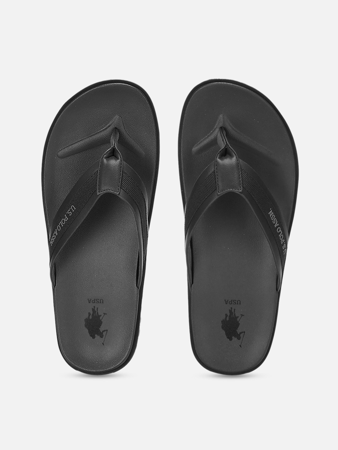 U.S. Polo Assn. Men Black Solid Thong Flip-Flops