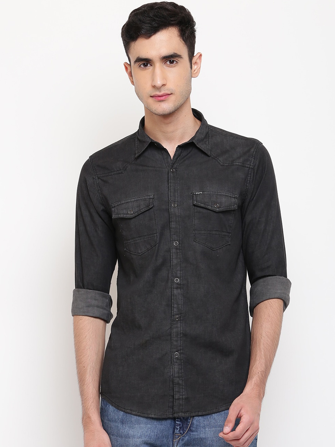 Pepe Jeans Men Grey Regular Fit Solid Casual Shirt