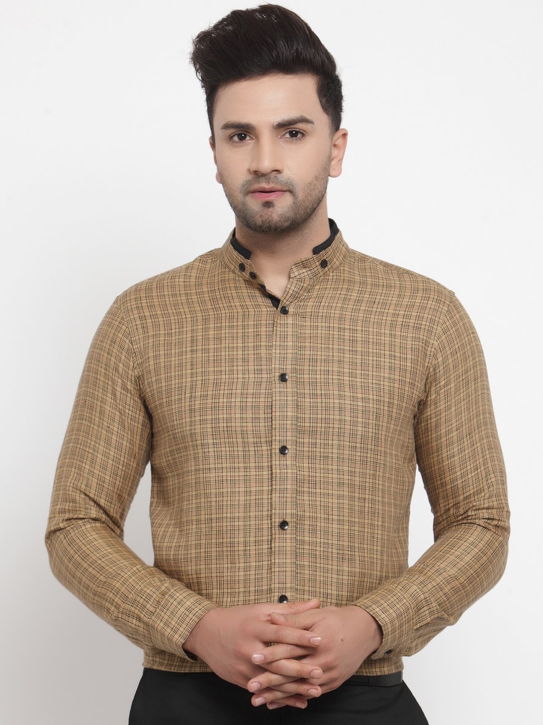 Purple State Men Brown Slim Fit Checked Casual Shirt