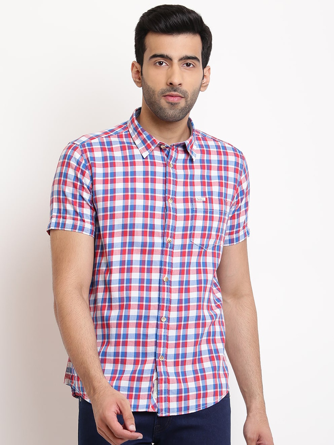 Pepe Jeans Men Red Regular Fit Checked Casual Shirt