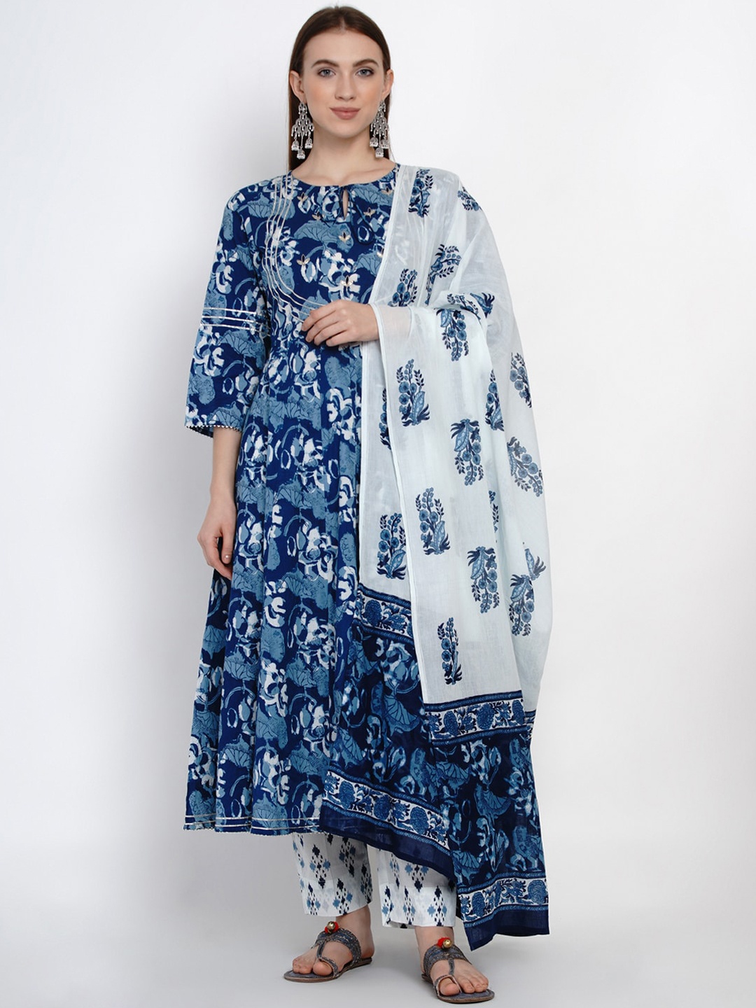Yuris Women Blue Printed Kurta with Palazzos & Dupatta