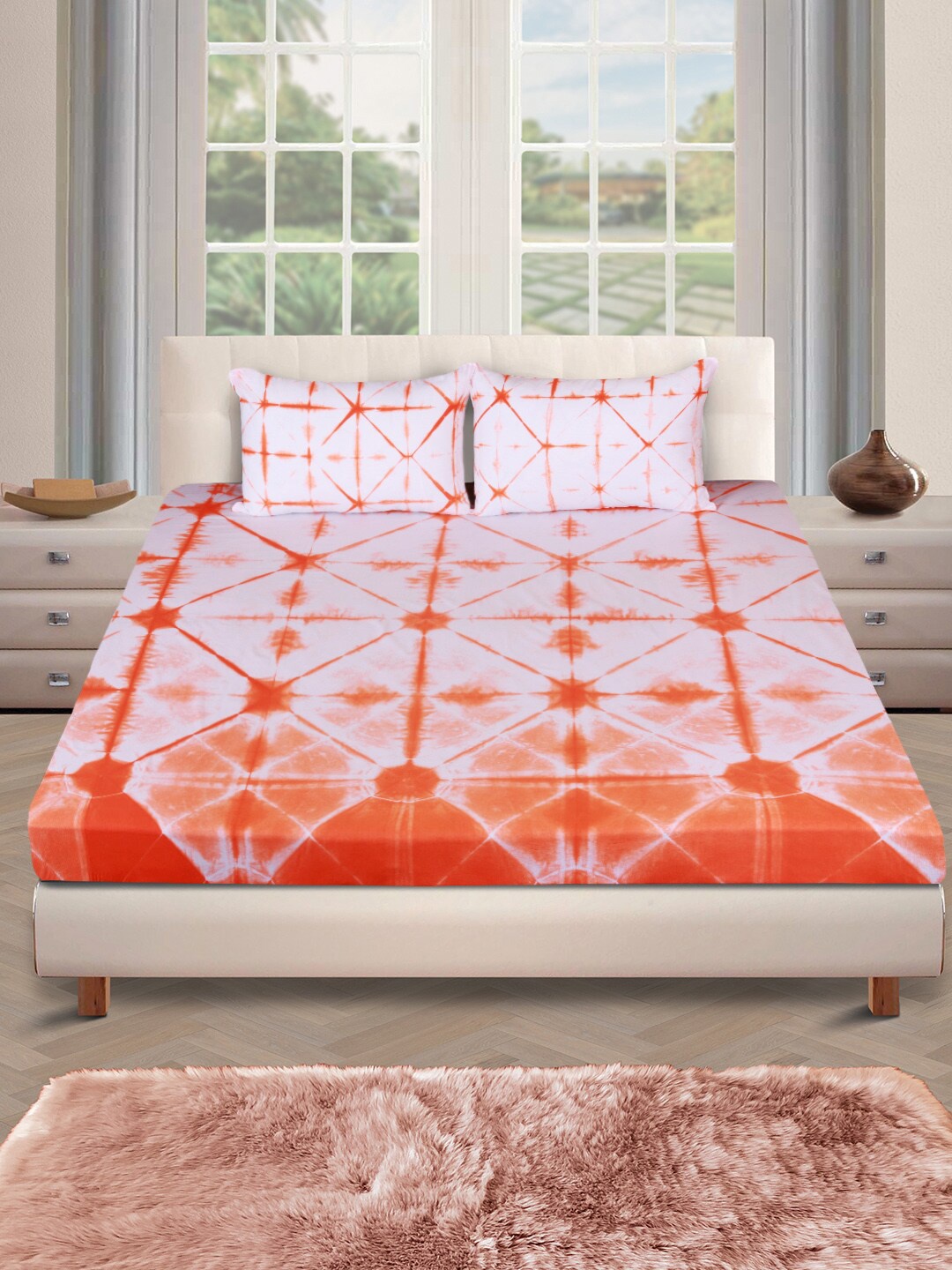 ROMEE White & Orange Tie & Dye Printed 300 TC Cotton Double Bedsheet With 2 Pillow Covers
ROMEE White & Orange Tie & Dye Printed 300 TC Cotton Double Bedsheet With 2 Pillow Covers