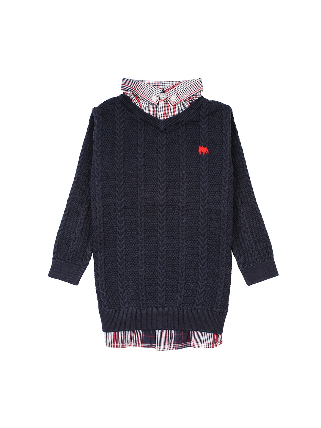Lil Lollipop Boys Navy Blue Self-Design Pullover Sweater