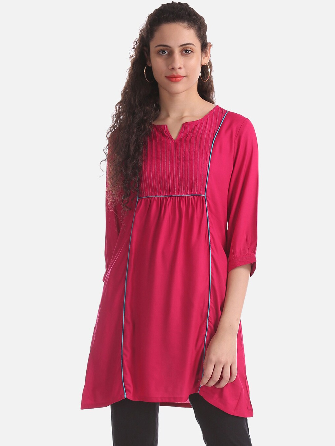 Karigari Women Fuchsia Pink Solid A-Line Kurta
