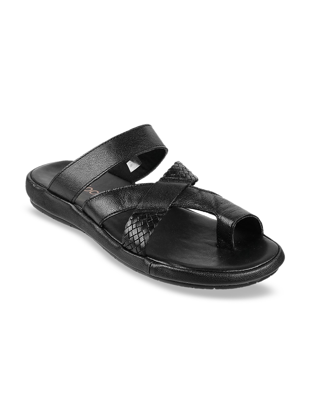 Metro Men Black Leather Comfort Sandals