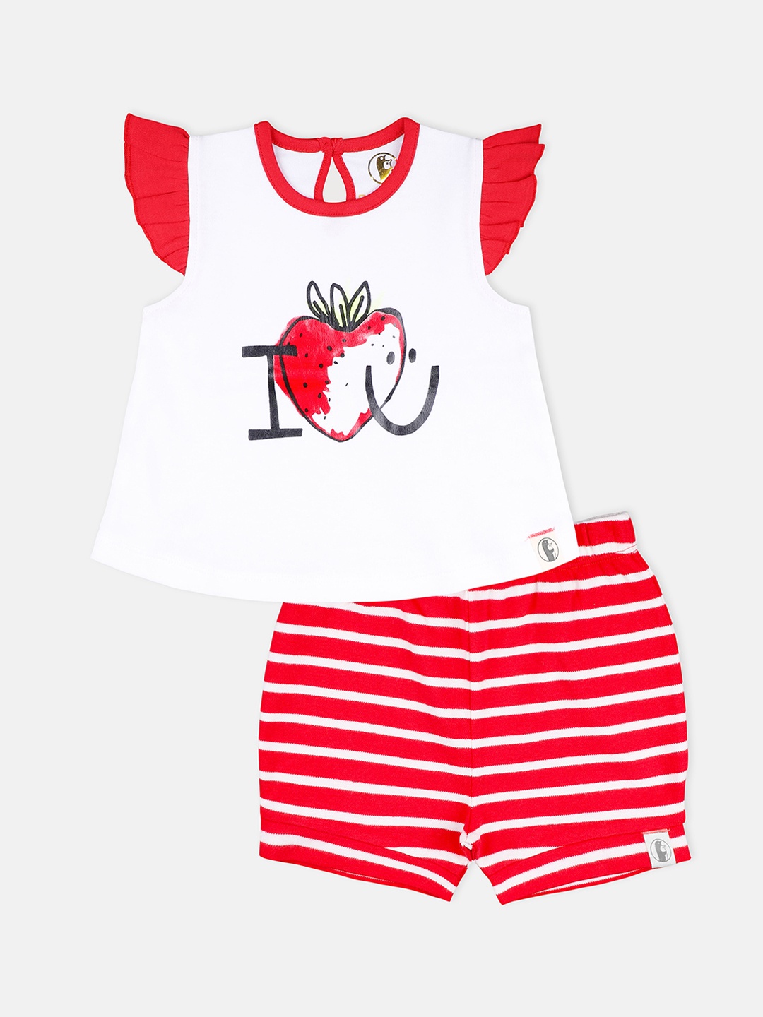 Babysafe Infant Girls White & Red Printed Top with Shorts