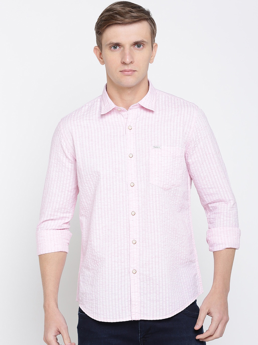 Pepe Jeans Men Pink Regular Fit Striped Casual Shirt