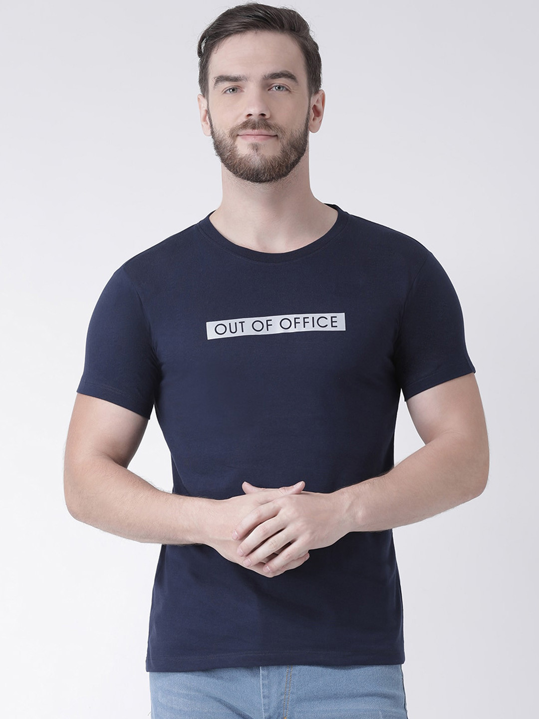 GRIFFEL Men Navy Blue Printed Round Neck T-shirt 
GRIFFEL Men Navy Blue Printed Round Neck T-shirt