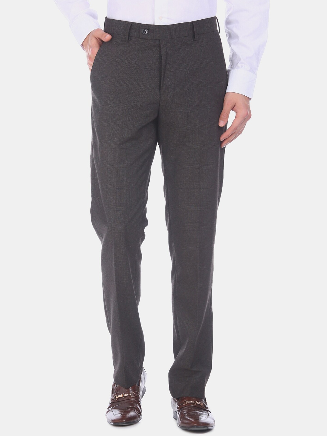 Arrow Men Grey Regular Fit Solid Formal Trousers