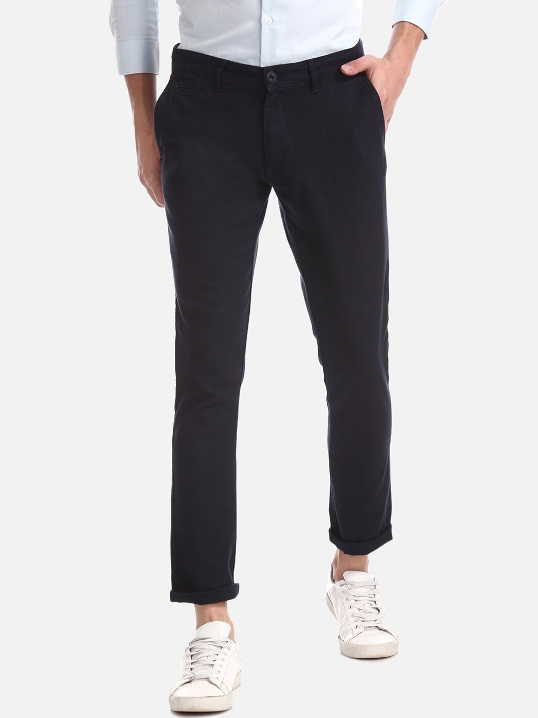 Ruggers Men Black Tapered Fit Solid Regular Trousers