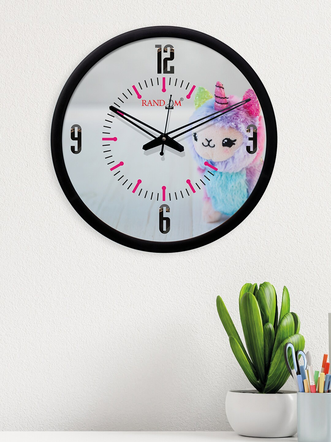 RANDOM Black & Blue Round Printed 30.48 cm Analogue Wall Clock