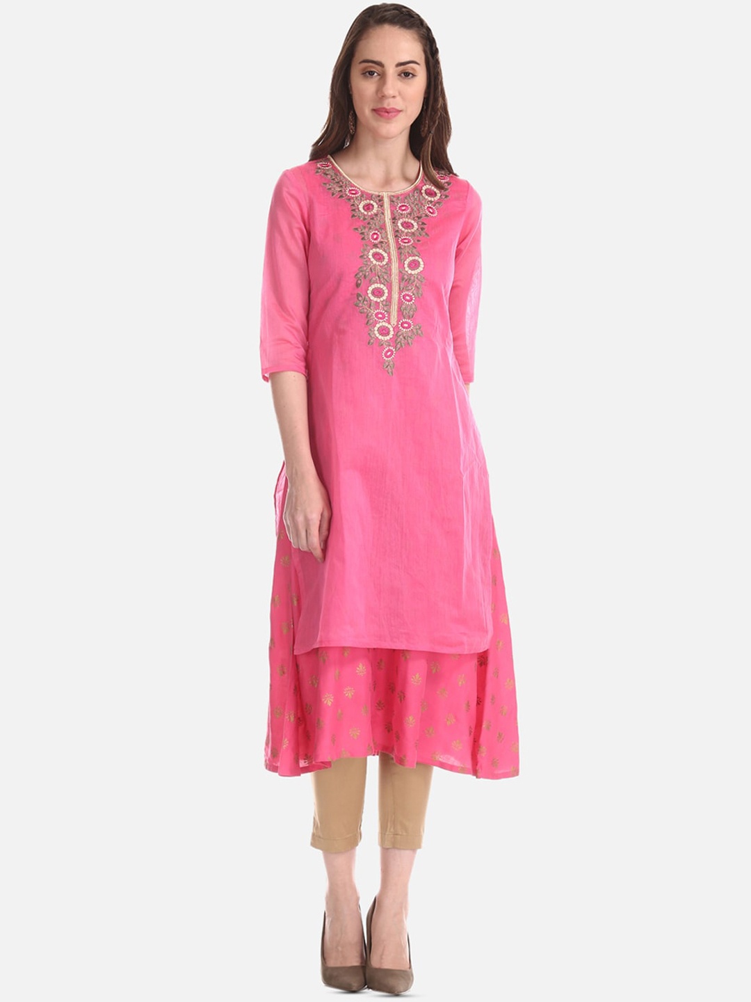 Anahi Women Pink Embroidered A-Line Kurta