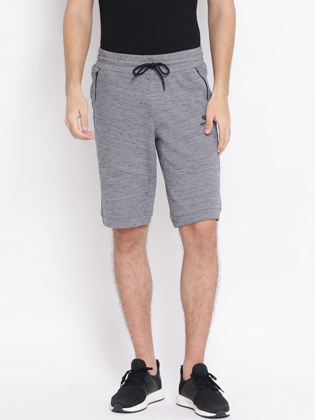 Spolei Men Grey Melange Solid Slim Fit Regular Shorts