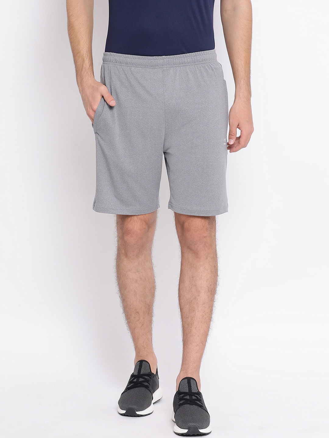 Spolei Men Grey Solid Slim Fit Sports Shorts