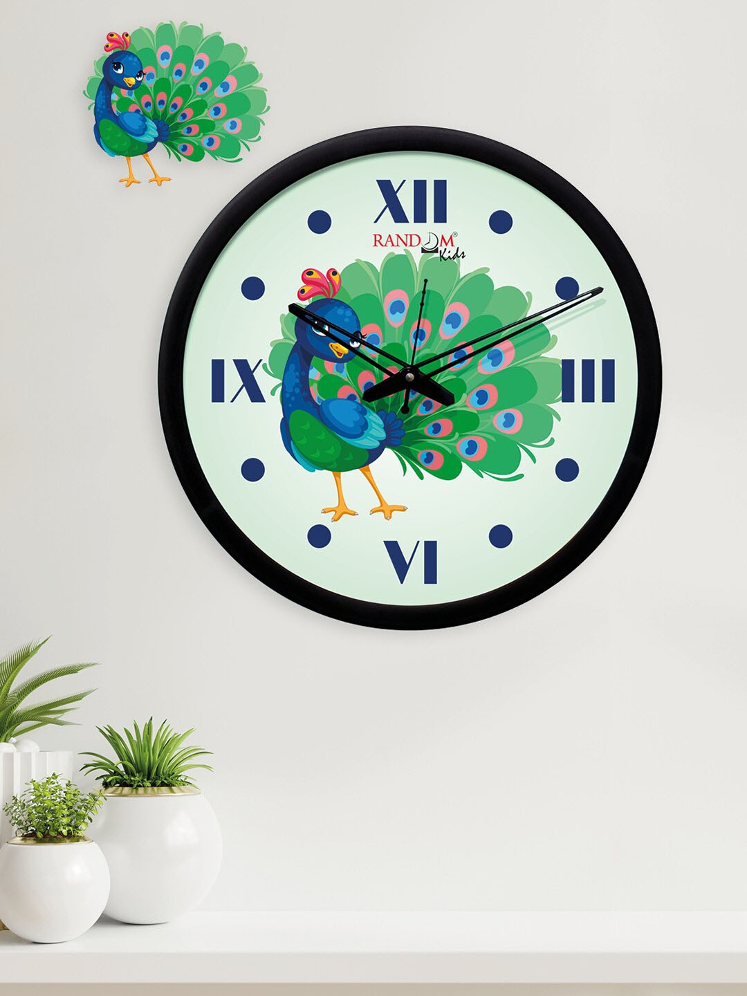 RANDOM Black & Green Round Printed Analogue Wall Clock