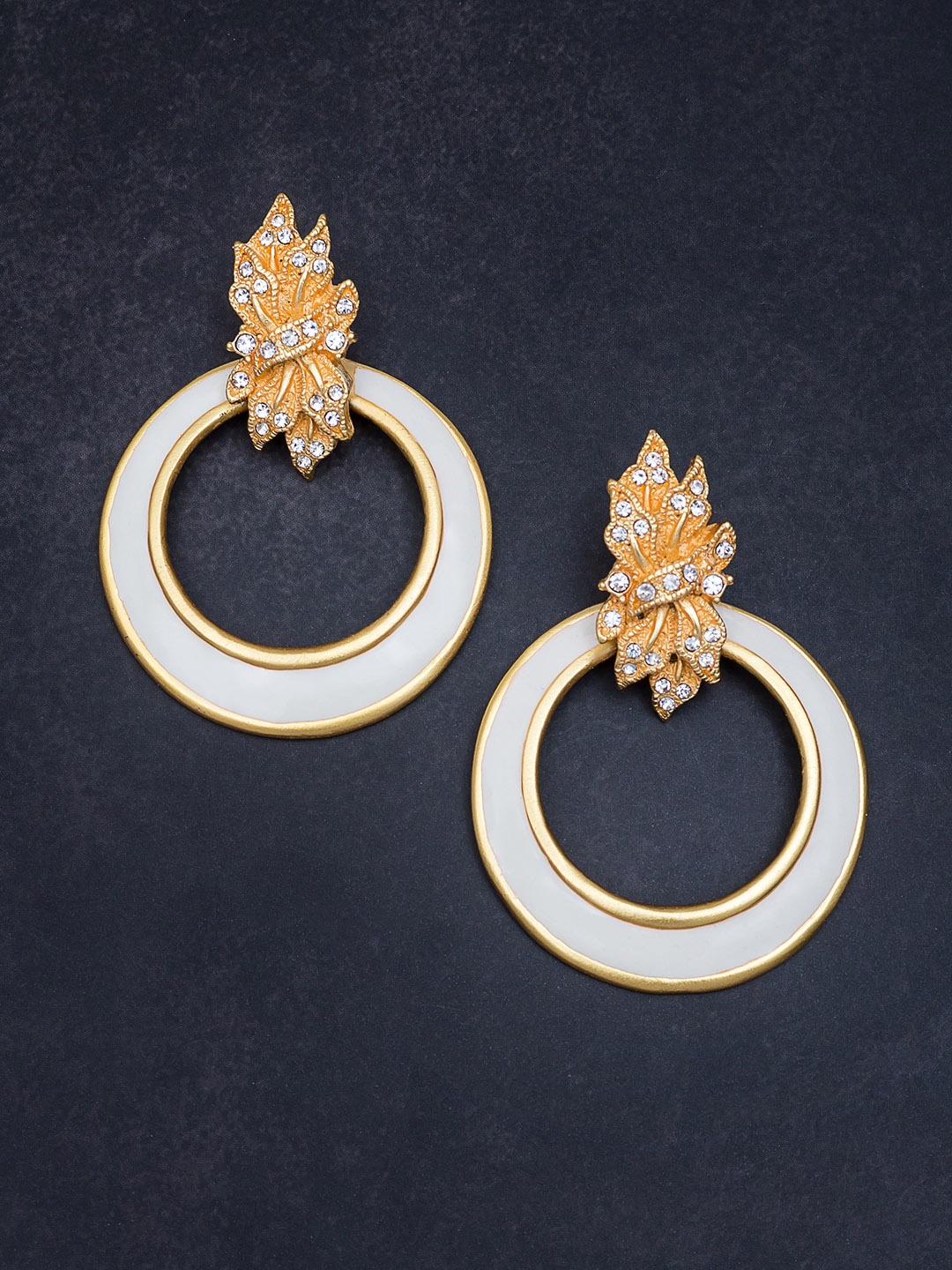 Golden Peacock Gold-Toned & White Contemporary Drop Earrings