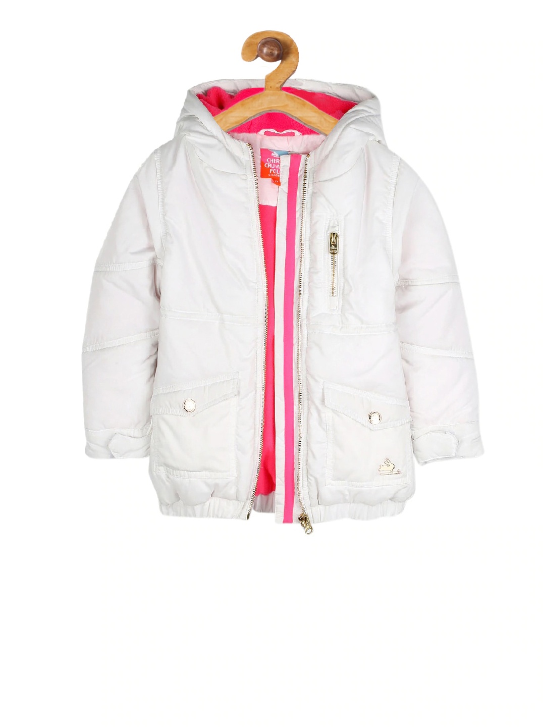 Cherry Crumble Girls White Solid Padded Jacket