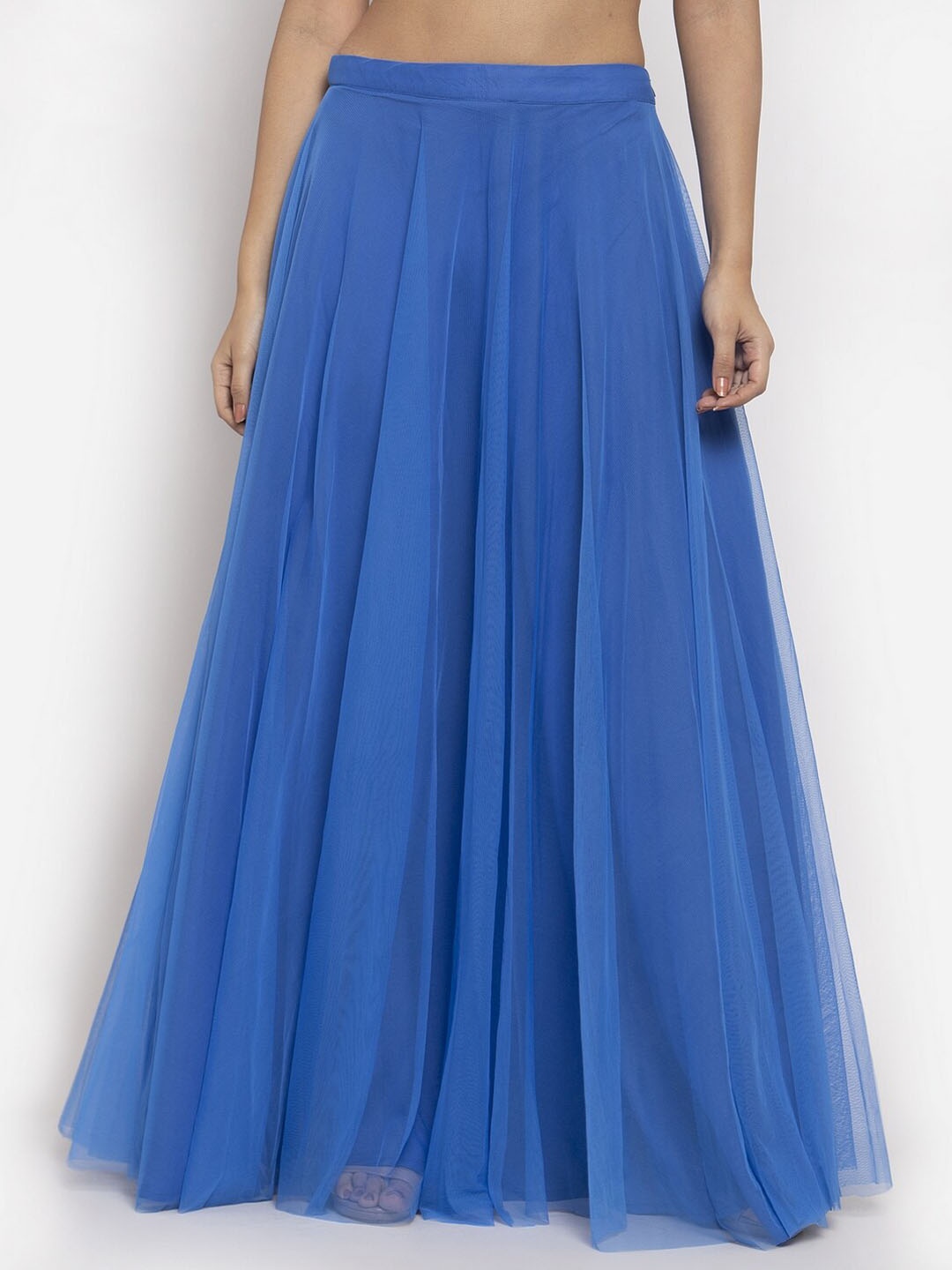 Just Wow Women Blue Solid Layered Maxi A-Line Pure Cotton Skirt