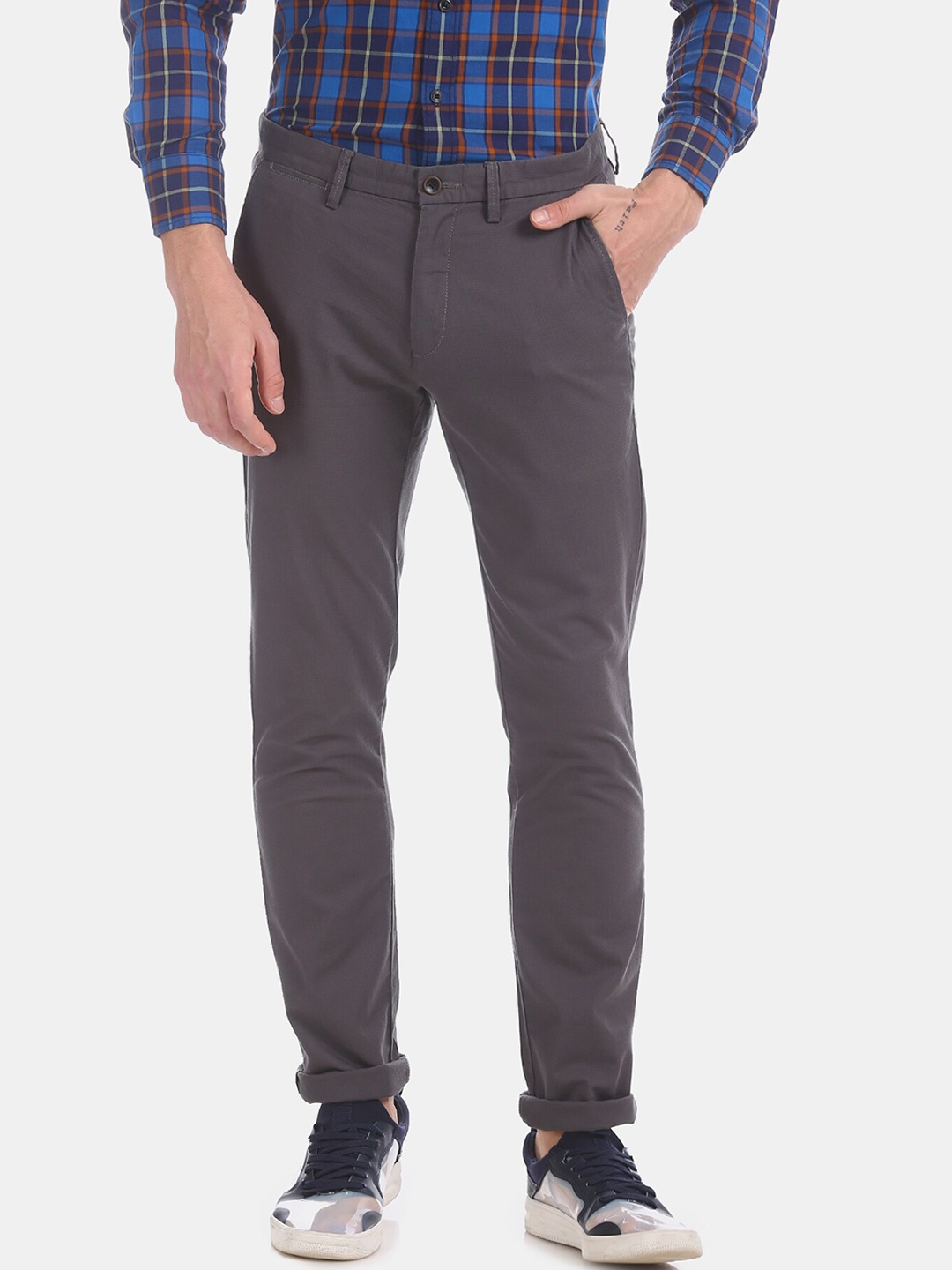 Arrow Sport Men Grey Skinny Fit Solid Regular Trousers